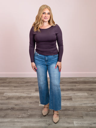 *NEW* Second Skin | Brida Long Sleeve Low Back Scoop Top | Deep Plum