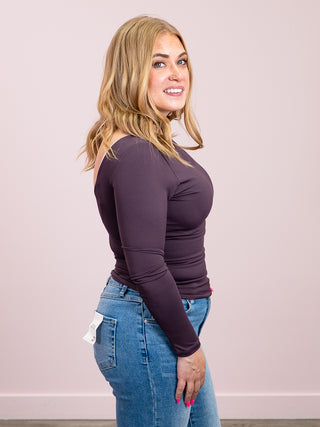 *NEW* Second Skin | Brida Long Sleeve Low Back Scoop Top | Deep Plum