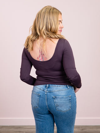 *NEW* Second Skin | Brida Long Sleeve Low Back Scoop Top | Deep Plum