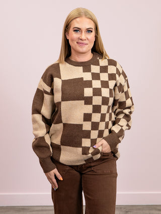 Louella Checkered Sweater | Mocha & Taupe