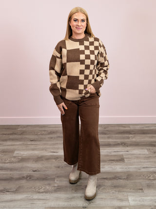 Louella Checkered Sweater | Mocha & Taupe