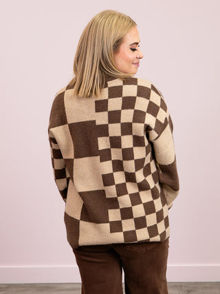 Louella Checkered Sweater | Mocha & Taupe