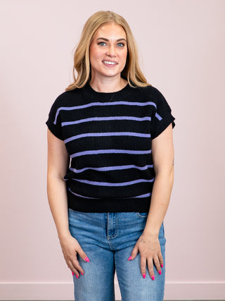 *NEW* Sonia Striped Sweater Top | Black & Purple