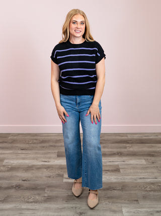 *NEW* Sonia Striped Sweater Top | Black & Purple