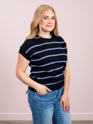 *NEW* Sonia Striped Sweater Top | Black & Purple