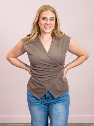 *NEW* DEX | Mallorie Pin Top | Light Heather Brown