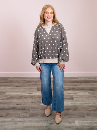 *NEW* Meant To Be Pullover | Brown Polka Dot