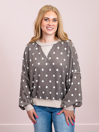 *NEW* Meant To Be Pullover | Brown Polka Dot