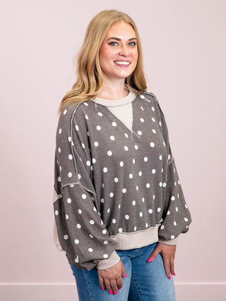 *NEW* Meant To Be Pullover | Brown Polka Dot