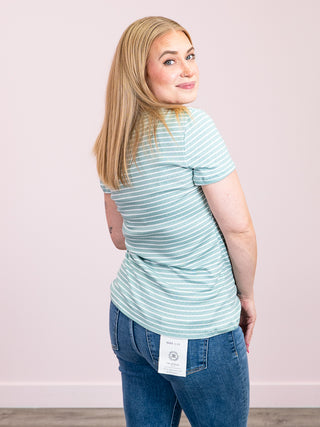 *NEW* Millie Knit Henley Short Sleeve | Sage & Off White