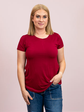 *NEW* Joy Flowy Round Neck Tee | Cabernet
