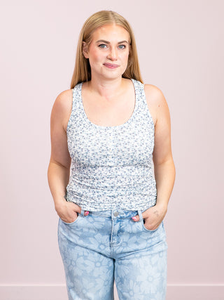 *NEW* Solitaire Floral Tank Top | Ivory & Blue
