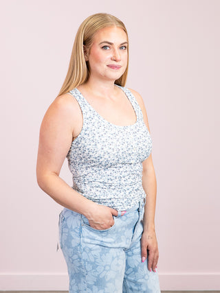 *NEW* Solitaire Floral Tank Top | Ivory & Blue