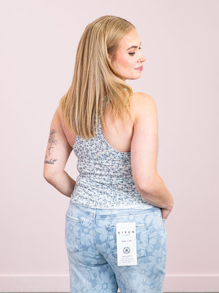 *NEW* Solitaire Floral Tank Top | Ivory & Blue