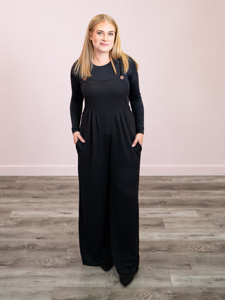 *NEW* Stay Awhile Wide Leg Overalls | Black