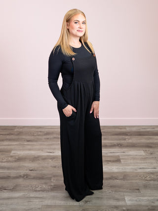 *NEW* Stay Awhile Wide Leg Overalls | Black