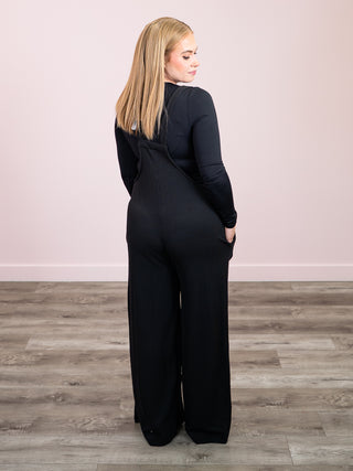 *NEW* Stay Awhile Wide Leg Overalls | Black