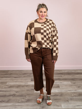 Louella Checkered Sweater | Mocha & Taupe