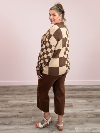 Louella Checkered Sweater | Mocha & Taupe