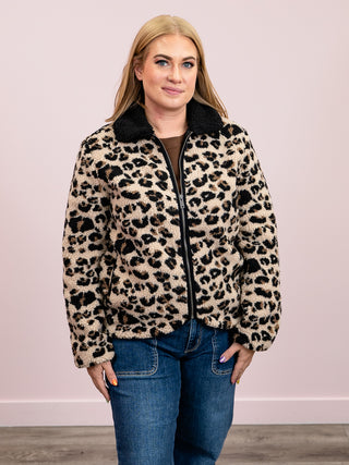 RD Style | Joline Sherpa Jacket | Black Animal Print