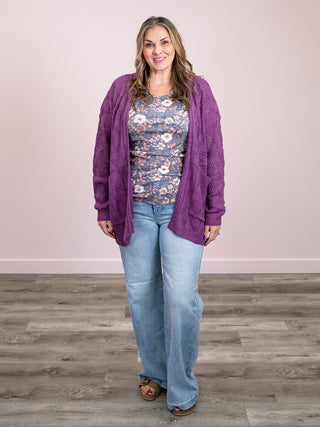 *NEW* Open Knit Cardigan | Purple