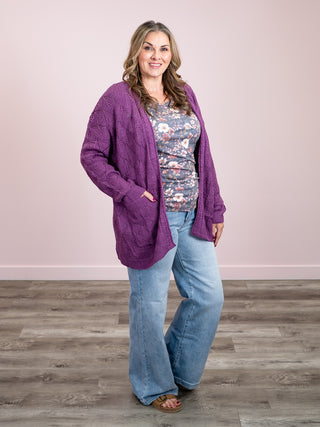 *NEW* Open Knit Cardigan | Purple