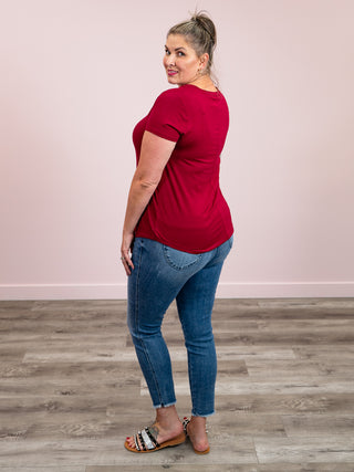 *NEW* Joy Flowy Round Neck Tee | Cabernet