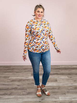 Blair Long Sleeve Top | Autumn Purple Abstract