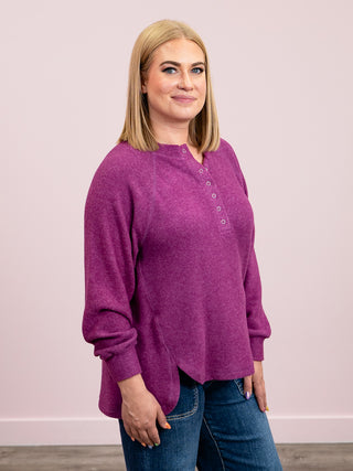 Kutcher Oversized Henley Sweater | Light Plum
