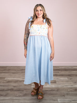 *NEW* Rosalie Bow Midi Dress | Light Blue