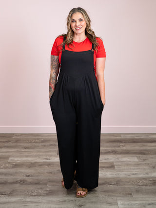 *NEW* Stay Awhile Wide Leg Overalls | Black