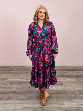 Karina Floral Maxi Dress | Hunter Green & Magenta