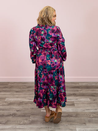Karina Floral Maxi Dress | Hunter Green & Magenta