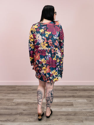 *WAREHOUSE FIND* Catalina Floral Babydoll Dress | Teal & Burgundy (S, 2XL, 3XL)