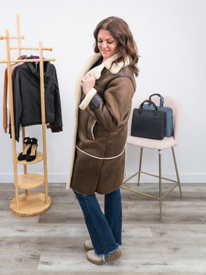 RD Style | Nila Double Breasted Coat | Brown & Cream