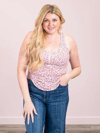 *NEW* Solitaire Floral Tank Top | Ivory & Raspberry Pink