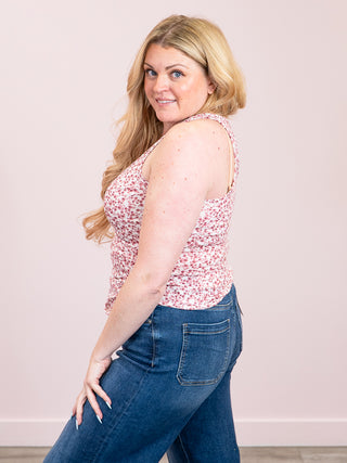 *NEW* Solitaire Floral Tank Top | Ivory & Raspberry Pink