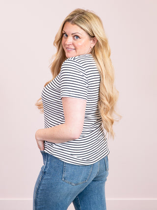 *NEW* Millie Knit Henley Short Sleeve | Black & Off White