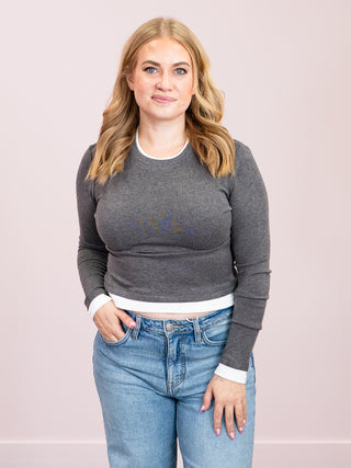 *NEW* Room 34 | Lily Layered Long Sleeve | Heathered Charcoal