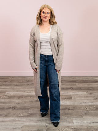 DEX | Teddy Longline Open Cardigan | Heather Oatmeal