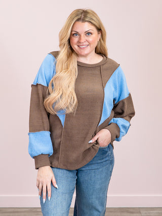 *NEW* Homebody Knit Pullover | Mocha & Blue