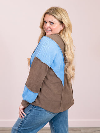 *NEW* Homebody Knit Pullover | Mocha & Blue