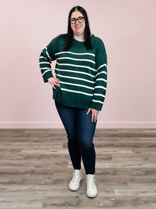 Elaine Striped Sweater | Hunter Green