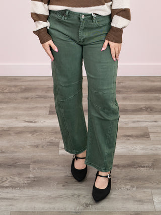 *NEW* Denver Barrel Denim Pants | Dark Olive