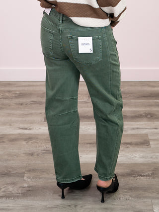 *NEW* Denver Barrel Denim Pants | Dark Olive