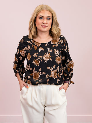 Garden Muse Floral Tie Sleeve Top | Black