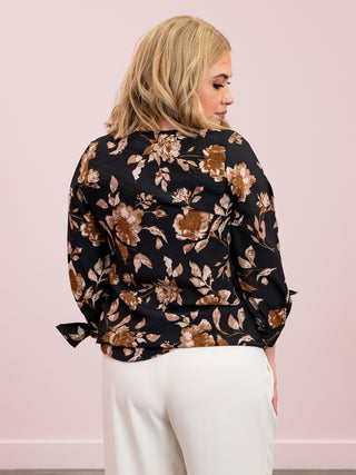 Garden Muse Floral Tie Sleeve Top | Black