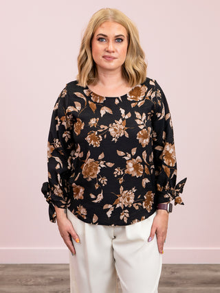 Garden Muse Floral Tie Sleeve Top | Black