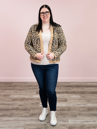 DEX | Miranda Crewneck Patterned Cardigan | Leopard