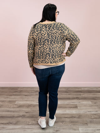 DEX | Miranda Crewneck Patterned Cardigan | Leopard